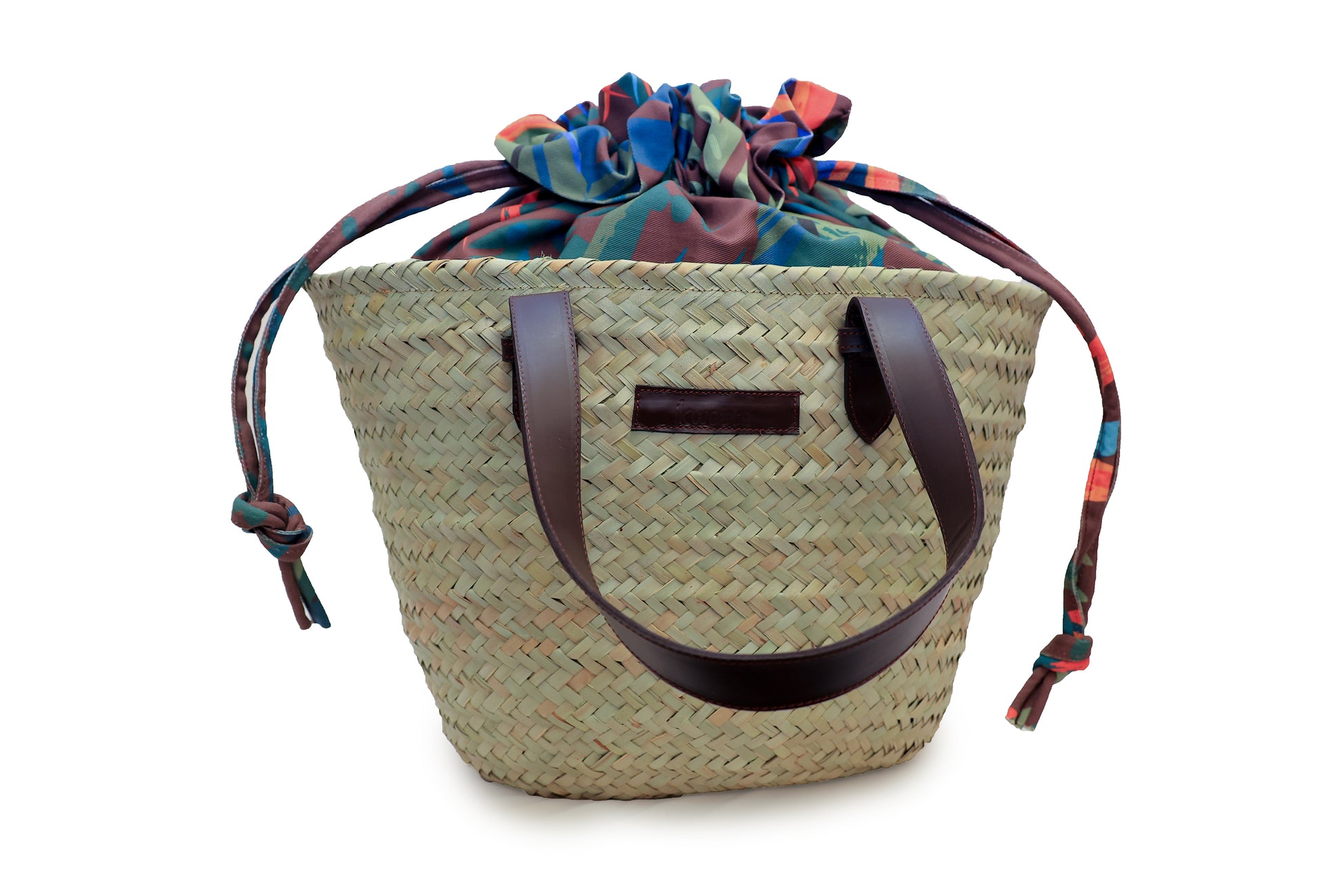 Kapu basket handcrafted with sisal, leather handles and canvas