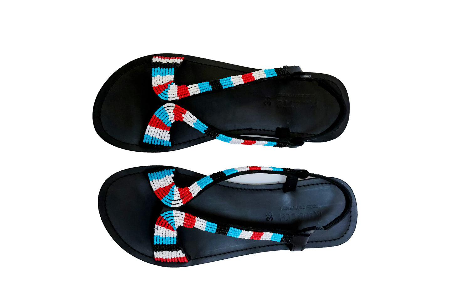 Alina sandals in Black smooth and Maasai beaded upper straps