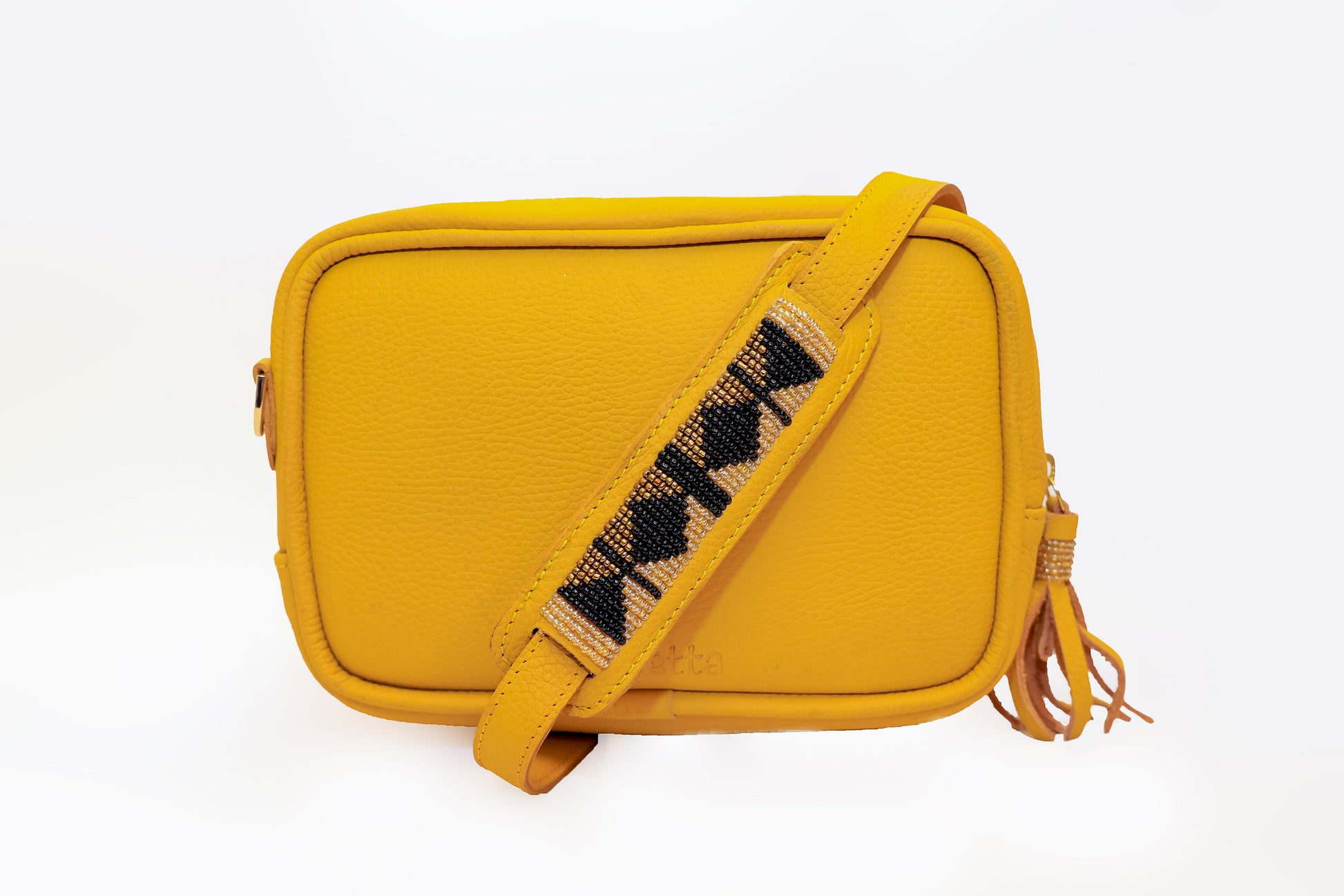Robin Crossbody in Golden yellow Milled Leather with Maasai beaded Bag strap