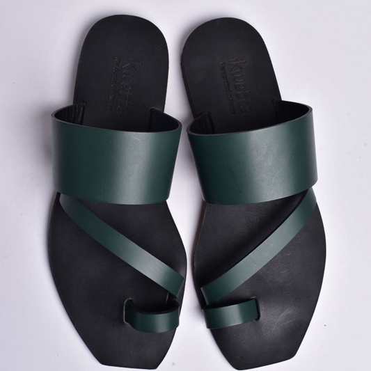 Helena sandals in green smooth leather and black leather sole