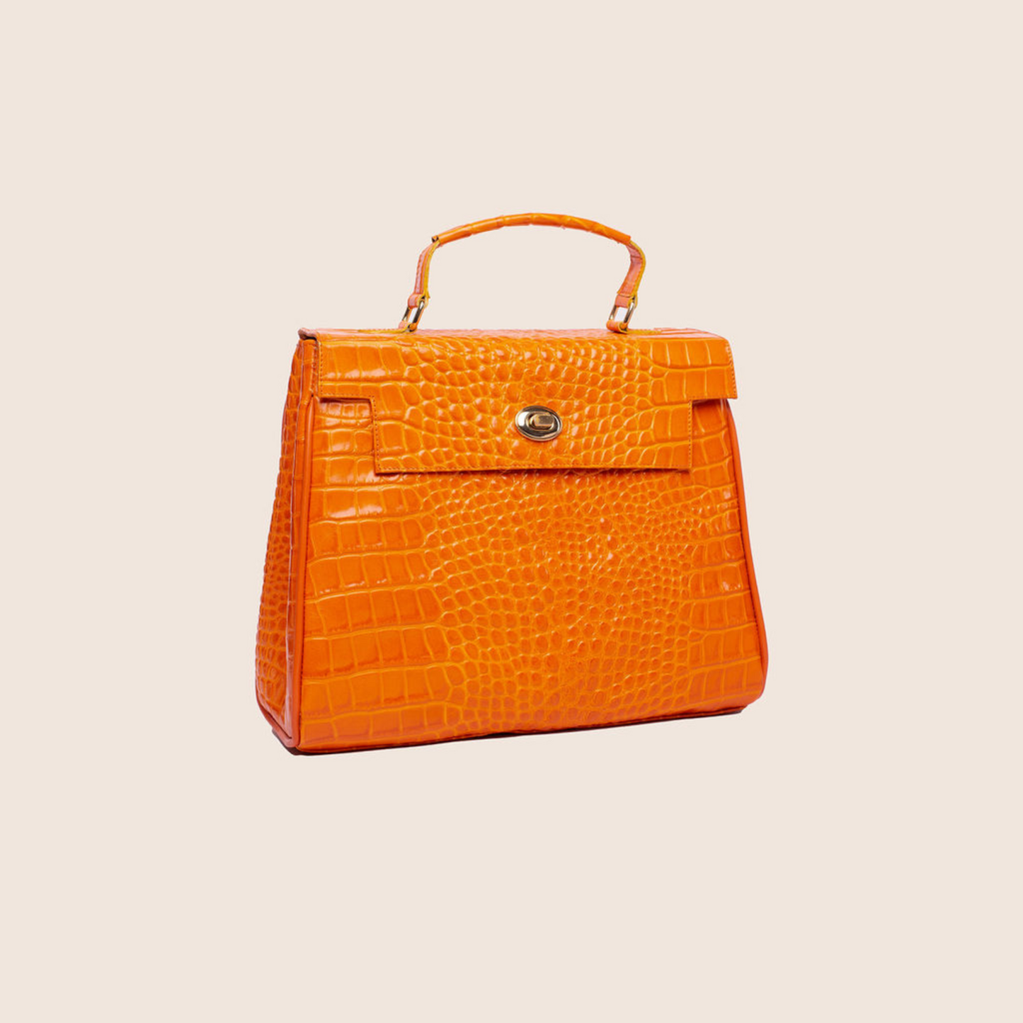 Sylvie satchel bag in orange crocodile print leather