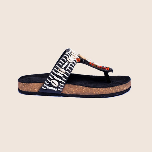 Sheeni cork sandal with cork footbed and beaded upper