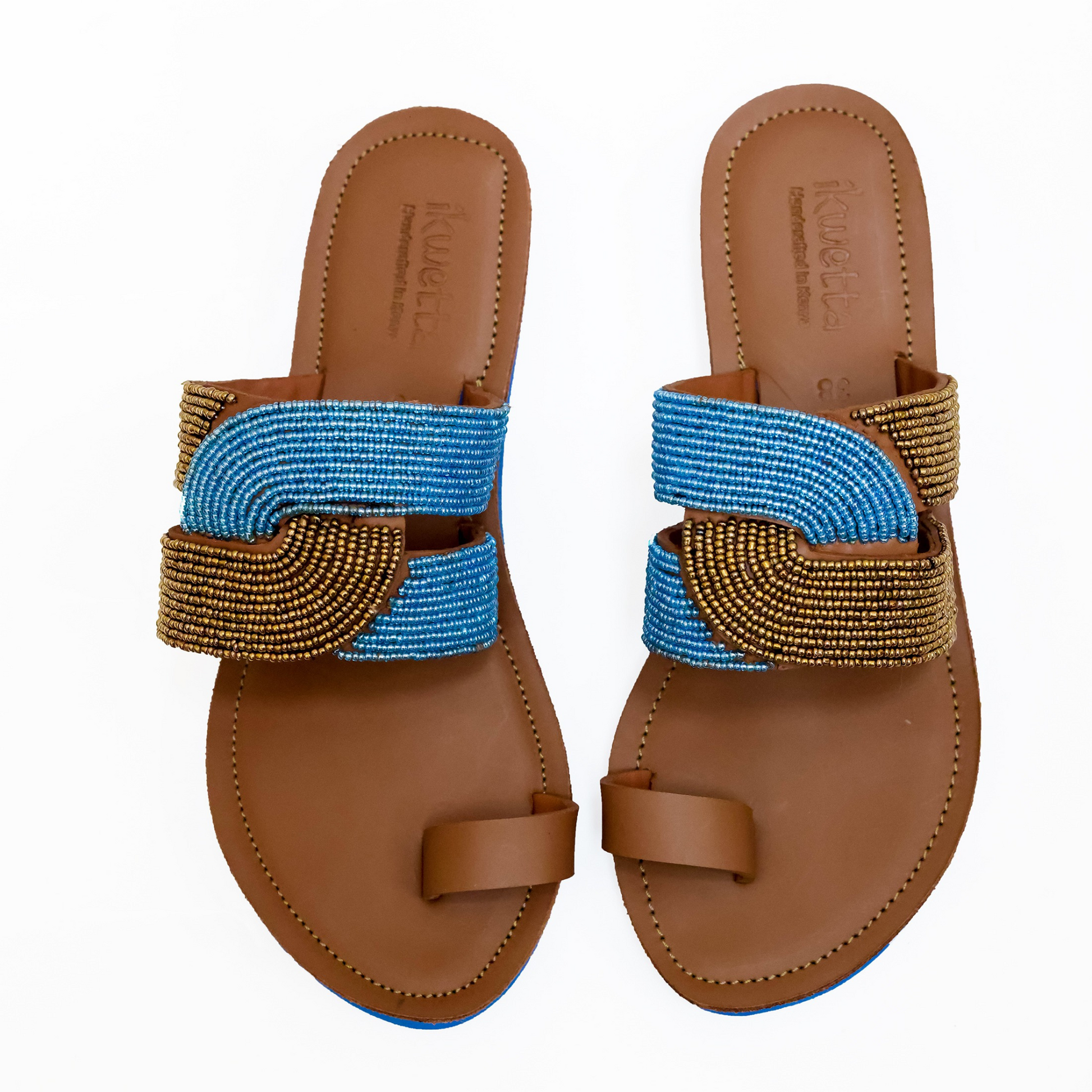 Rift sandals in caramel smooth leather with a toe strap and beaded upper strap
