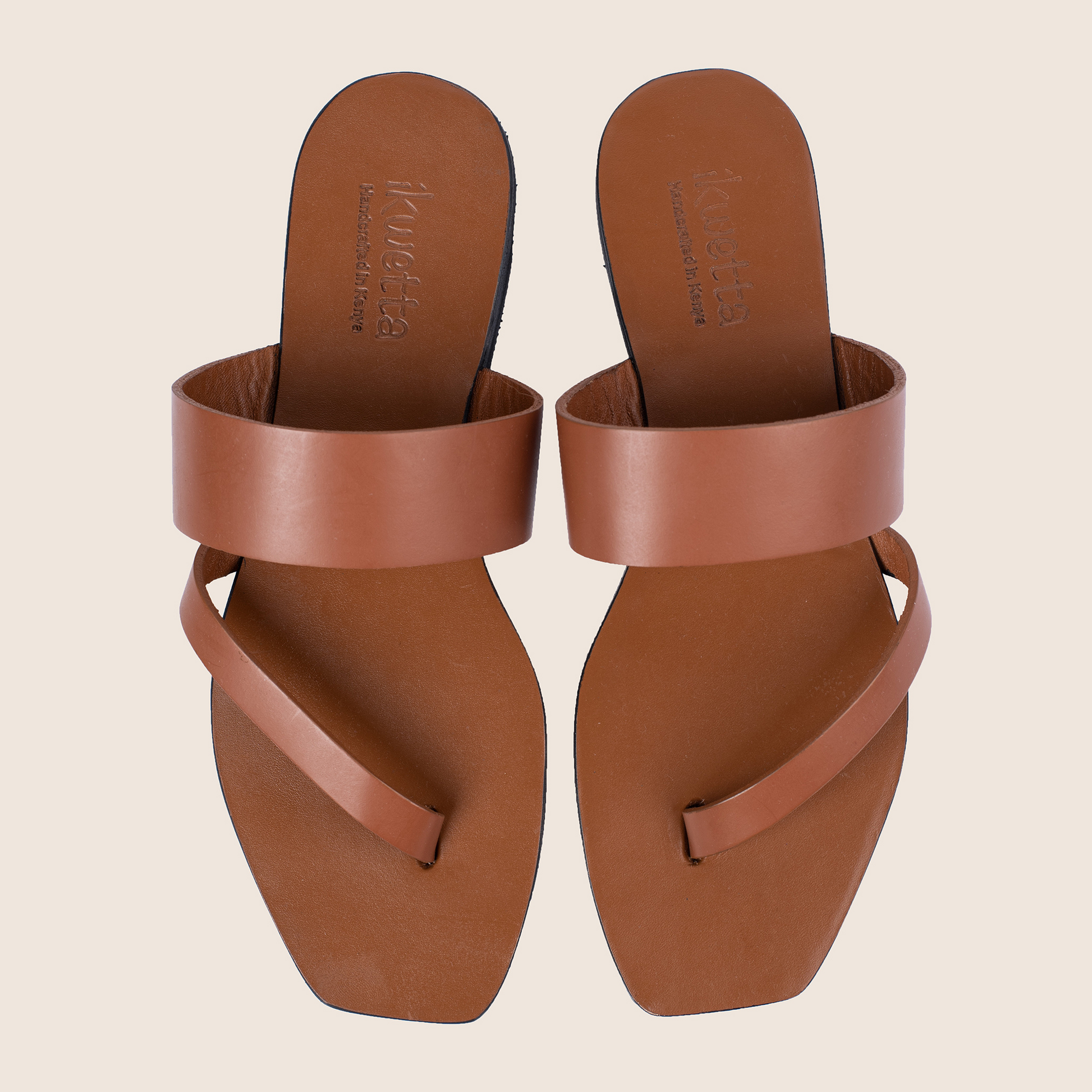 Tahiti sandals in caramel smooth leather and  leather sole