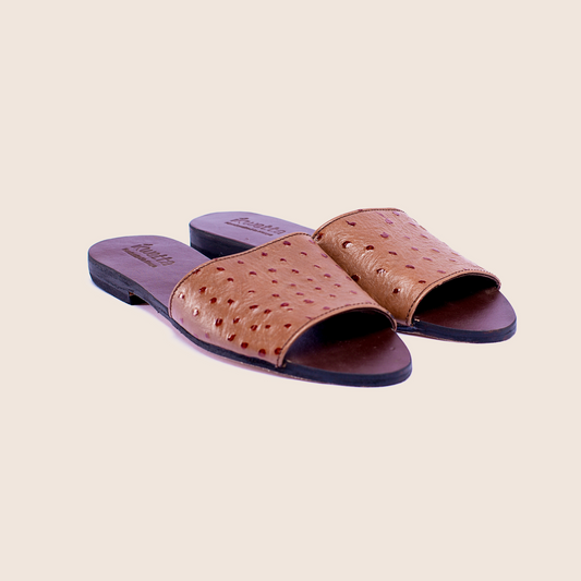 Lisa sandals in brown ostrich print leather