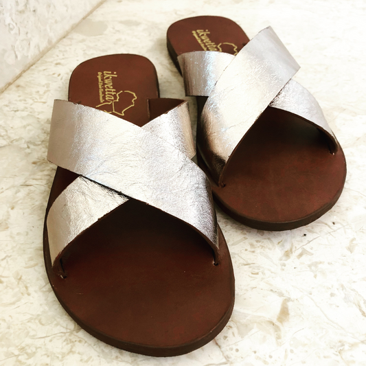 Clio sandals with silver leather foil