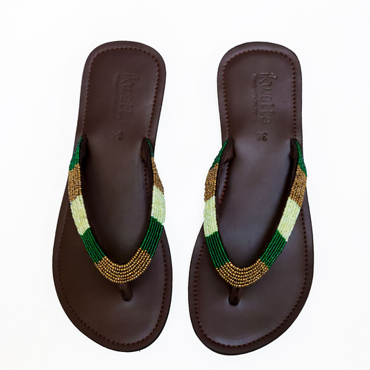 Twin Gaia sandals in Chocolate brown smooth leather with Maasai beaded straps