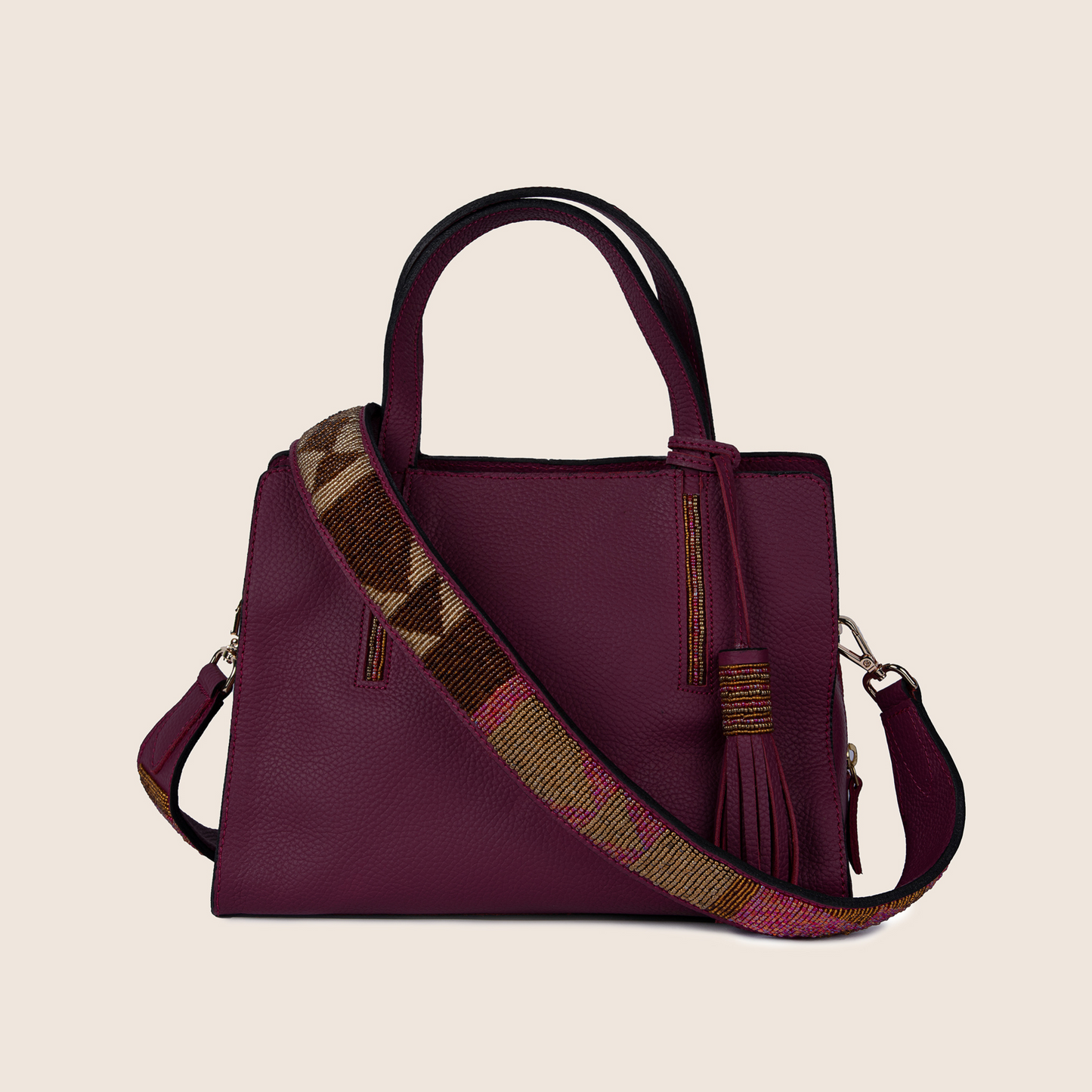 Kate bag in sangaria milled leather and with Maasai beaded strap.
