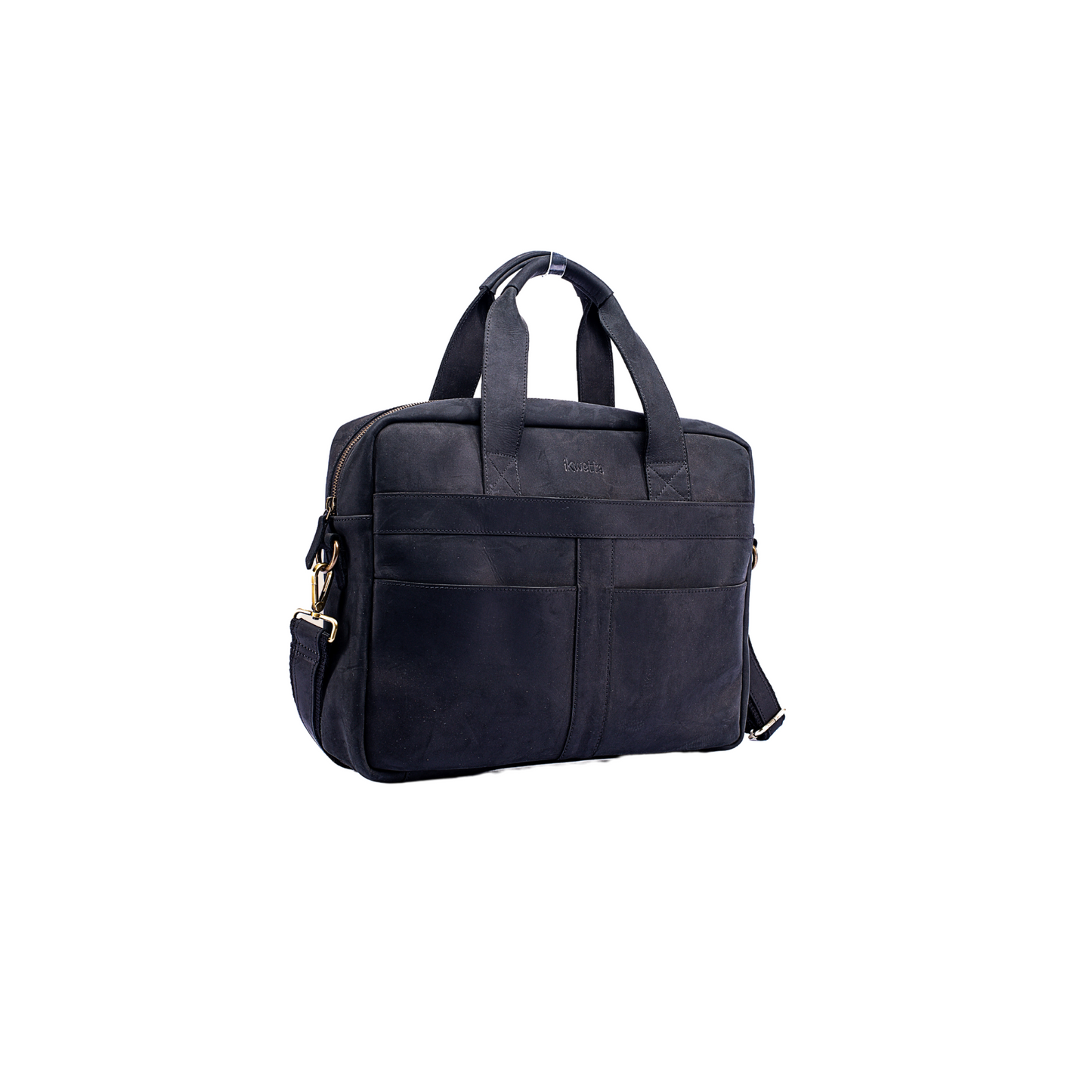 Diamond laptop bag in black oil leather with adjustable shoulder strap