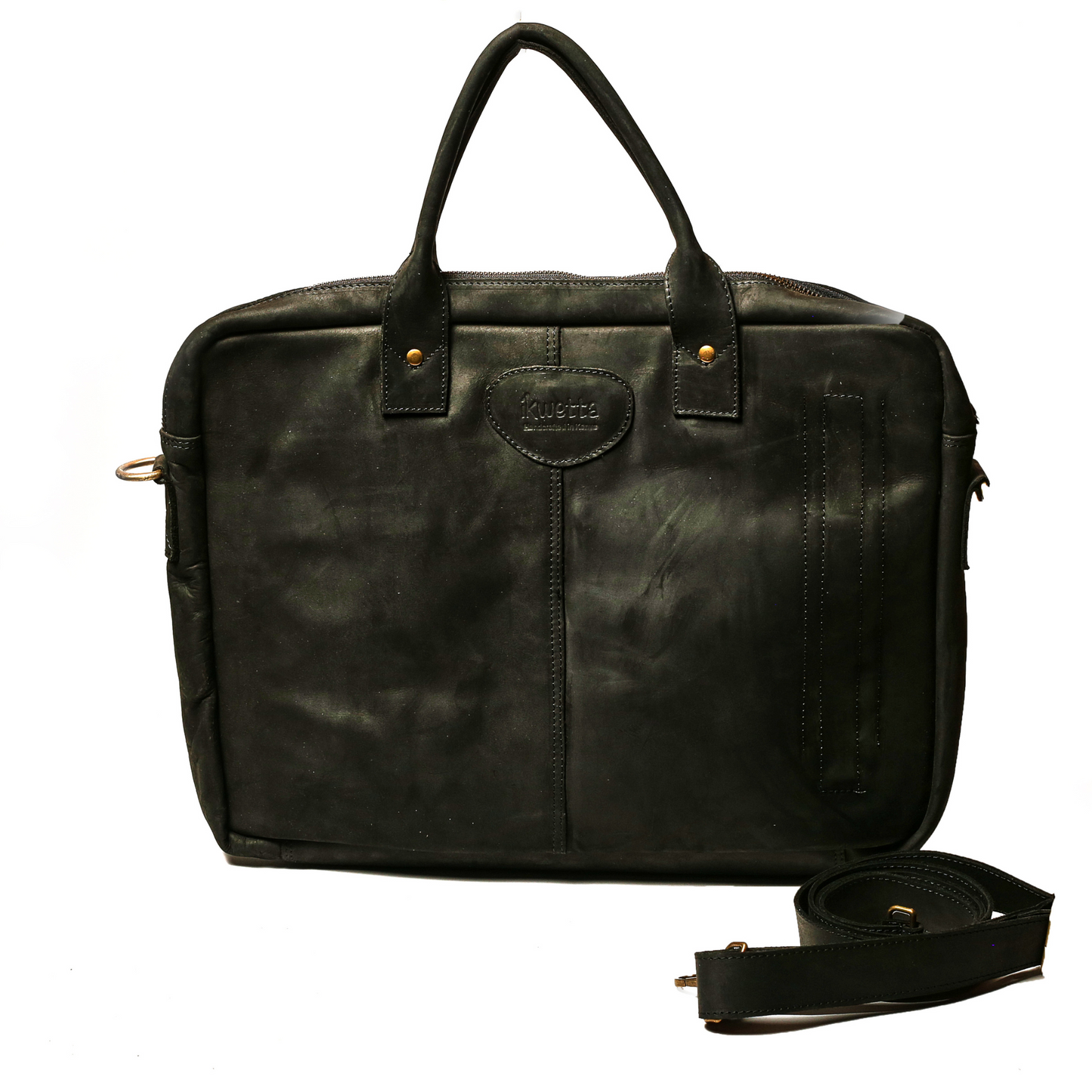 Louis laptop bag in black oil pull up leather
