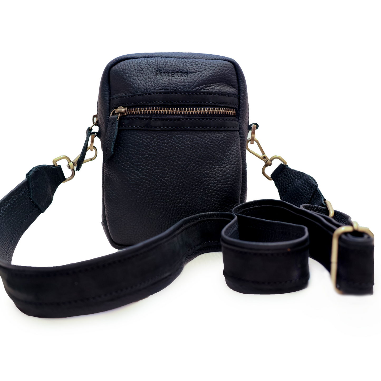 Men's crossbody bag in Black milled leather and hunting suede with adjustable crossbody strap