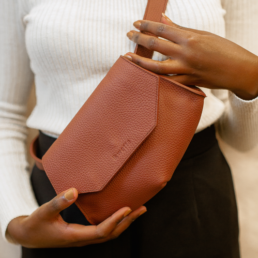 Sage crossbody in firebrick milled leather