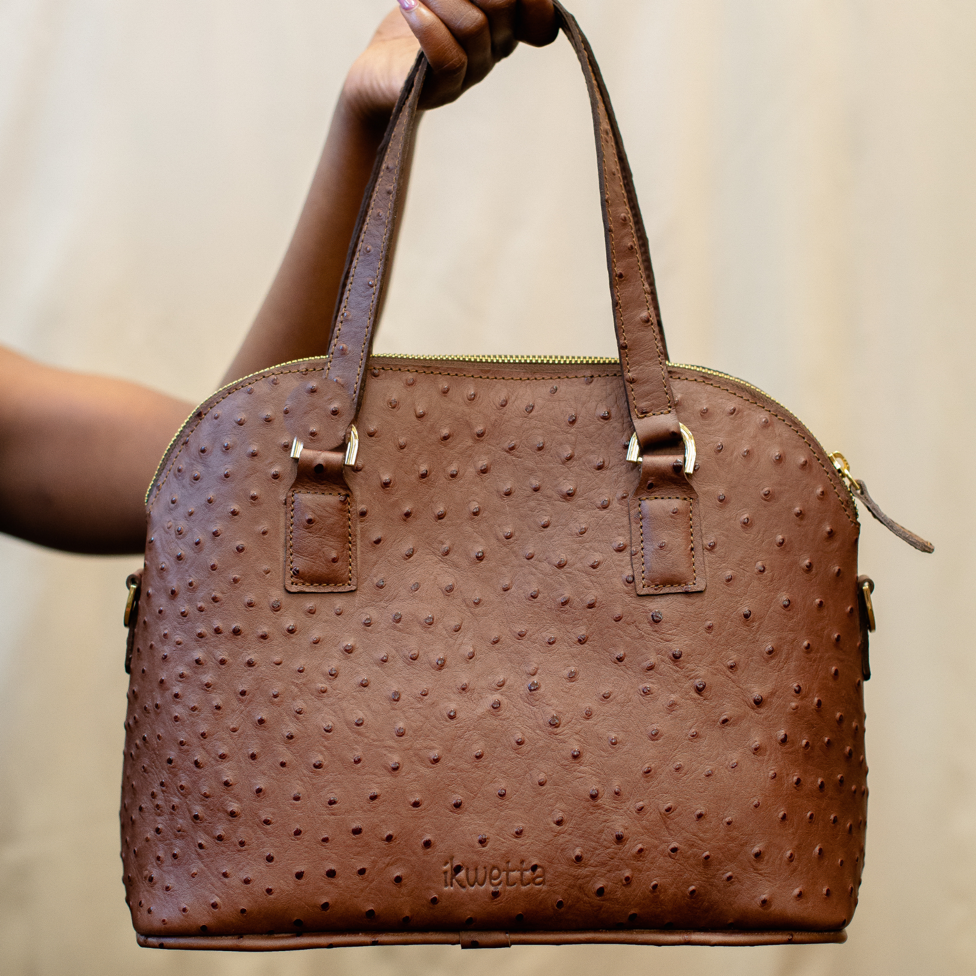 Spade bag in Brown ostrich print leather