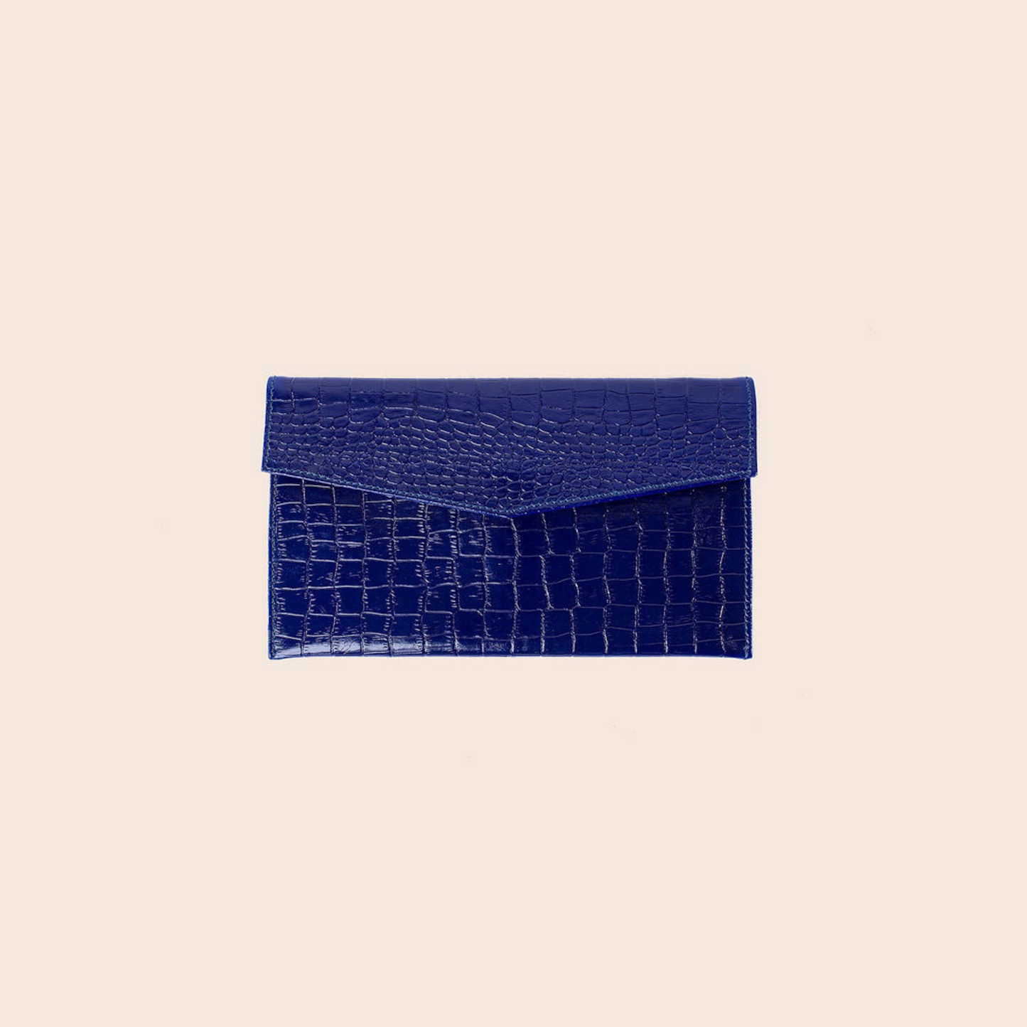 Envelope clutch in blue crocodile print leather