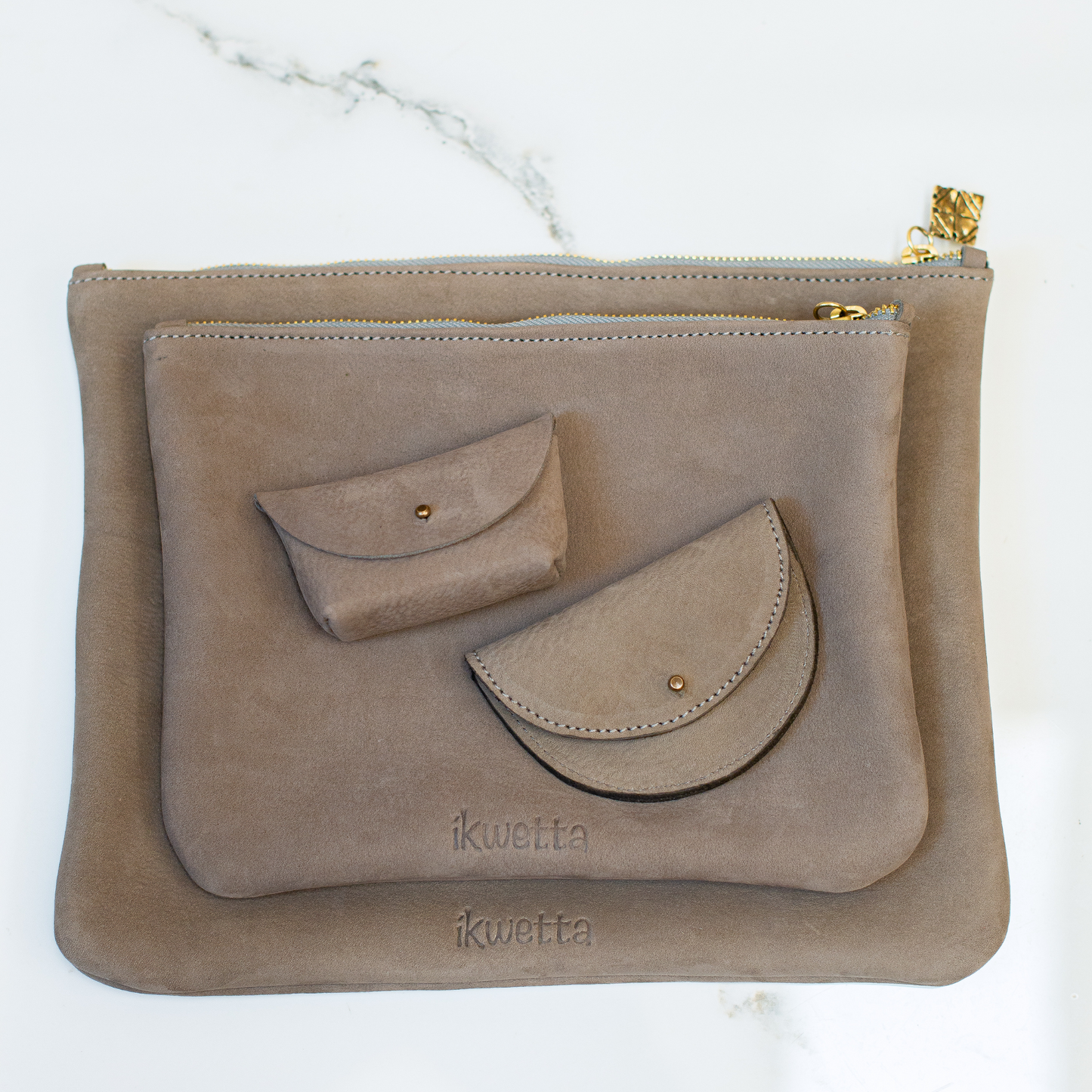 Francis pouches in grey hunting suede