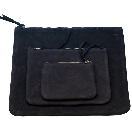 Francis pouches in black hunting suede