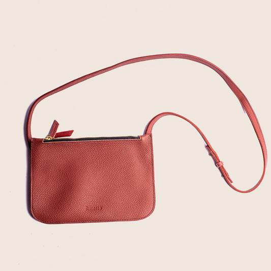 Gabby crossbody in firebrick natural dried and hunting suede leather
