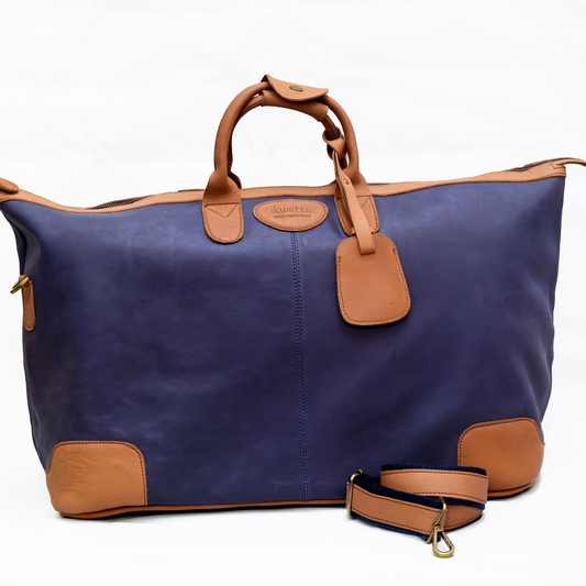 Lightweight duffle in navy and tan smooth leather