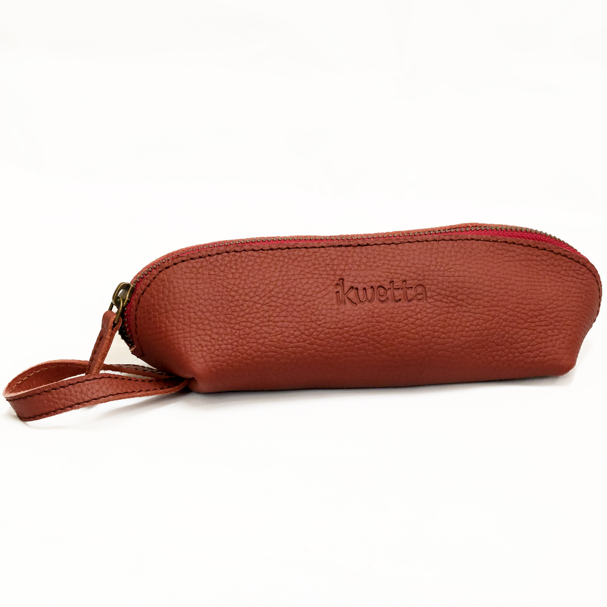 Pencil pouch in firebrick natural dried milled leather