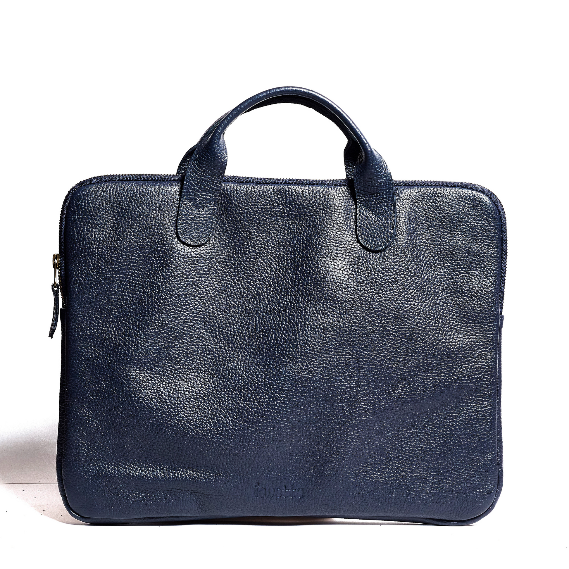 Abby laptop bag 14'' Navy blue natural milled leather.