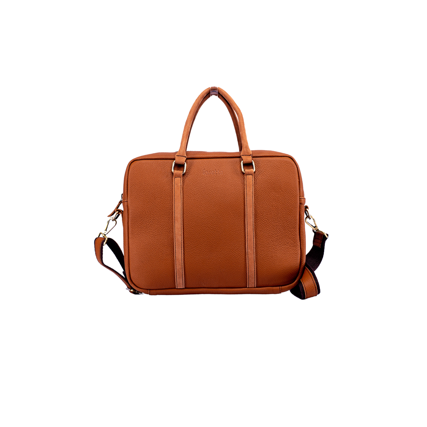 Cory laptop bag in Sugar almond milled leather with adjustable shoulder strap