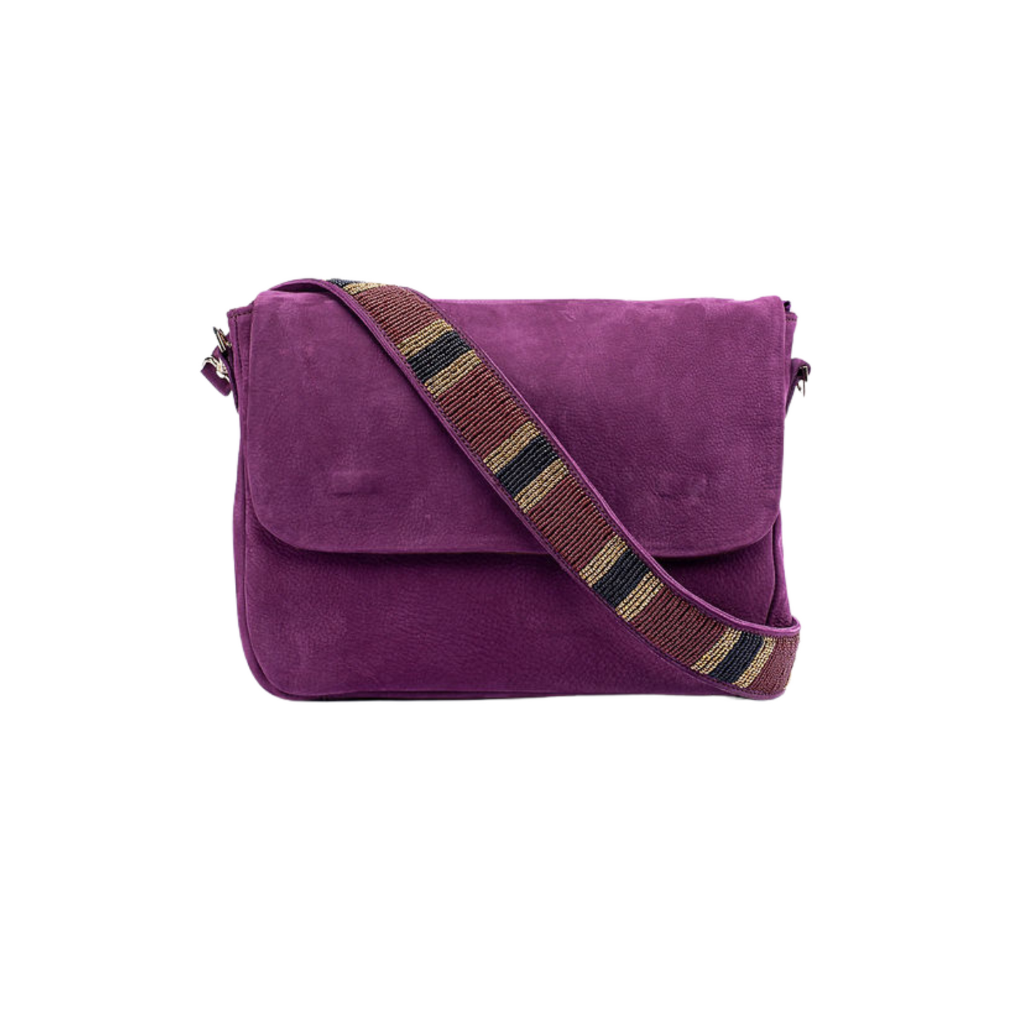 RIa evening bag  in italian plum hunting suede maasai beaded bag strap